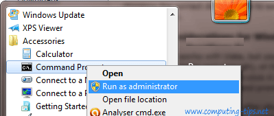 Windows 7: Run as administrator Run as administrator